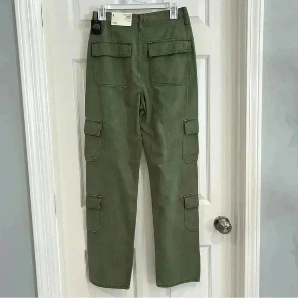 A.N.A. Cargo Pants Size 4 NWT High Rise Vintage Straight Leg Tencel Cotton Green - Picture 6 of 10